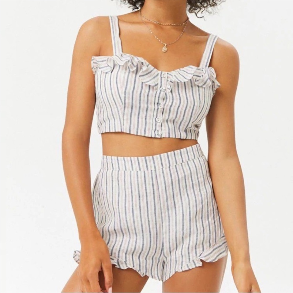 NWT Forever 21 Striped Crop Top and Ruffle Short Set, Sz Small